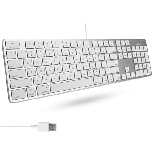 Macally Ultra-Slim USB Wired Keyboard with Number Keypad for Apple Mac Pro, MacBook Pro/Air, iMac, Mac Mini, Laptop Computers, Windows Desktop PC Laptops, Silver (SLIMKEYPROA) - color: Silver Aluminum