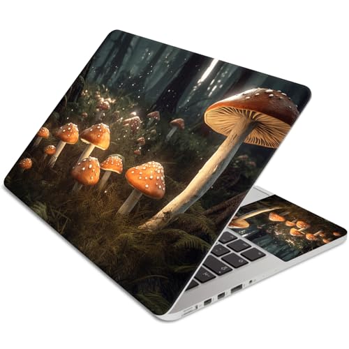 15.6 Inch Laptop Skin Sticker, Reusable Vinyl Cover Protector with 2 Wrist Pad Skins, Removable Waterproof Scratch-Resistant for 12-15.6 Inch Laptop Notebook,Mushroom Field Forest - color: Mushroom Field Forest