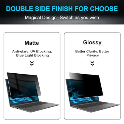 14 Inch 16:9 Laptop Privacy Screen Filter, Anti Scratch Anti Spy Anti-Glare Blue Light Screen Guard, Removable 14 In Security Shield, Matte/Glossy Double-Sided