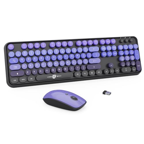 Purple Retro Wireless Keyboard and Mouse Combo, Aesthetic Round Key Typewriter Keyboard with Creamy Typing Feel, 2.4Ghz Full Size Bubble Keyboard with Number Pad for Long Nails PC Laptop Desktop - color: Purple Keyboard and Mouse Wireless