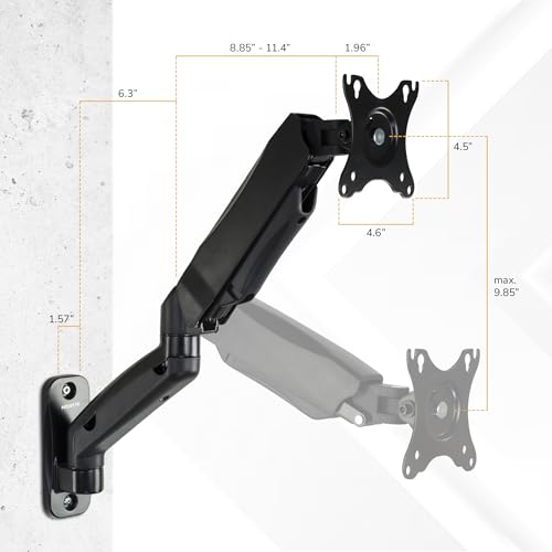 Mount-It! Monitor Wall Mount Arm, Full-Motion Gas Spring, Fits 13–32″ Screens up to 14.3 lbs, VESA 75x75 & 100x100, Tilt Swivel Rotate, Single-Stud Wall Mounted Computer Monitor Arm, RV Compatible