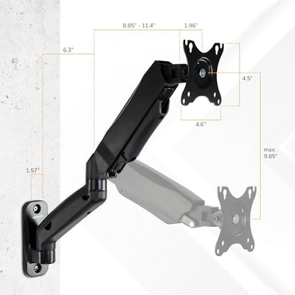 Mount-It! Monitor Wall Mount Arm, Full-Motion Gas Spring, Fits 13–32″ Screens up to 14.3 lbs, VESA 75x75 & 100x100, Tilt Swivel Rotate, Single-Stud Wall Mounted Computer Monitor Arm, RV Compatible