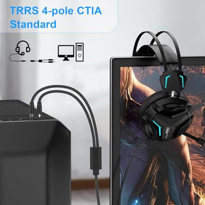 Headphone Mic Splitter Cable, 3.5mm TRRS Female to Dual TRS Male Mic Audio Adapter Cord Compatible with HyperX Cloud II/Alpha/Core, Astro A10/A40