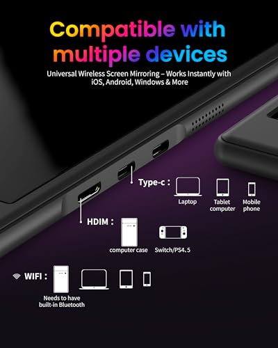Portable Monitor 15.6 inch, Wireless Portable Monitor Support AirPlay Miracast, 1080P IPS Ultra Slim Travel Monitor with USB-C HDMI /VESA/Sleeve, External Monitor for Laptop/ PS4/5/Switch/Mac /Phone