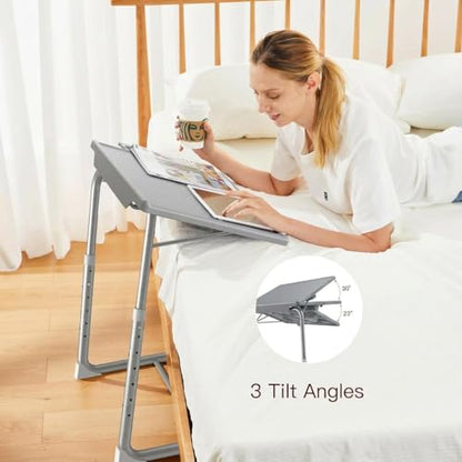 HUANUO Adjustable TV Tray Table - TV Dinner Tray on Bed & Sofa, Comfortable Folding Table with 6 Height & 3 Tilt Angle Adjustments (Gray) - color: Grey