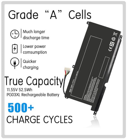 PG03XL Replacement HP Pavilion Gaming 15-DK 15T-DK 15-EC Laptop Battery for hp Pavilion 15-DK0XXX 15-DK0056WM 15-DK0068WM 15-DK0055NR 15T-DK200 15-EC0013DX 15-EC1073DX L48495-005 52.5Wh(Type A)