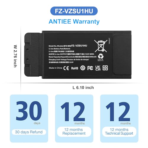 ANTIEE FZ-VZSU1HU FZ-55 Laptop Battery Replacement Pack for PANASONIC TOUGHBOOK 55 Mk1 Higher Capacity 10.8V 68Wh 6-Cell (Not Suitable for CF-54) - size: 6.1*2.7*0.8inch FZ-55