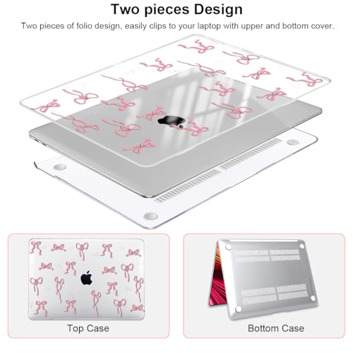 Compatible with 2021 2020 2019 2018 MacBook Air 13 inch Case M1 A2337 A2179 A1932 with Touch ID, Crystal Clear Pattern Plastic Hard Shell Case for MacBook Air 13 M1 2021, Pink Bowknot - color: Pink Bowknot