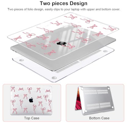 Compatible with 2021 2020 2019 2018 MacBook Air 13 inch Case M1 A2337 A2179 A1932 with Touch ID, Crystal Clear Pattern Plastic Hard Shell Case for MacBook Air 13 M1 2021, Pink Bowknot - color: Pink Bowknot