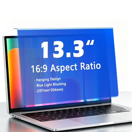 13.3 Inch Hanging Blue Light Blocking Screen Filter for Laptop, Removable Anti Glare Eye Protection, UV Protection, Fits 16:9 Widescreen Display, No Adhesive, Easy Install (1, 13.3"16:09 (297×204mm)) - size: 13.3"16:09 (297×204mm)