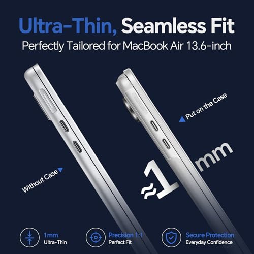 Omnpak for MacBook Air 13 inch Case, M5 M4 M3 M2 2026-2022 A3449 A3240 A3113 A2681, Scratch & Fingerprint Resistant, Frosted Matte Lightweight Hard Shell Protective Cover for MacBook Air 13.6 inch - color: Matte Clear