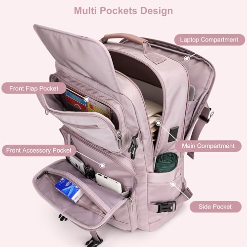 Travel Backpack Carry On Backpack for Airplanes, Travel Bag 35L | Large Convertible Travel Backpacks for Men, 16" Laptop Compartment, USB Port, Anti-Theft Pocket, Travel, Daily, Overnight - color: Ashen Purple-2