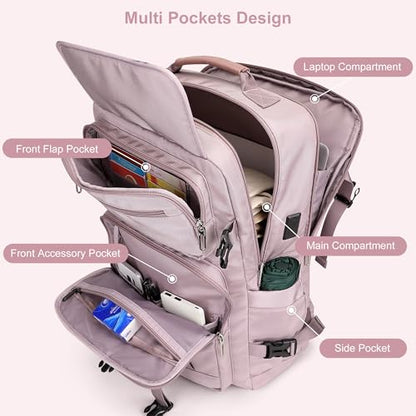 Travel Backpack Carry On Backpack for Airplanes, Travel Bag 35L | Large Convertible Travel Backpacks for Men, 16" Laptop Compartment, USB Port, Anti-Theft Pocket, Travel, Daily, Overnight - color: Ashen Purple-2