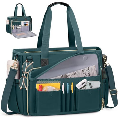 RAINSMORE Teacher Tote Bag 15.6 inch Laptop Bag for Women Work Bags Nurse Bag Lightweight Laptop Tote Computer Briefcase - color: Dark Green