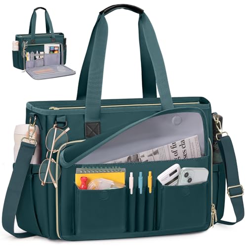 RAINSMORE Teacher Tote Bag 15.6 inch Laptop Bag for Women Work Bags Nurse Bag Lightweight Laptop Tote Computer Briefcase - color: Dark Green