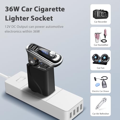 RoyPow AC to DC Converter, 110V/120V to12V Converter, 36W USB C Charger with Car Cigarette Lighter Socket, 3-Ports Wall Charger 18W PD3.0 Travel Plug 110V/120V to 12V/3A Power Adapter for iPhone, iPad - size: 12V/3A