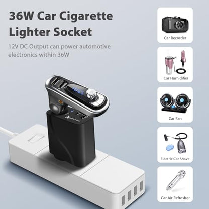 RoyPow AC to DC Converter, 110V/120V to12V Converter, 36W USB C Charger with Car Cigarette Lighter Socket, 3-Ports Wall Charger 18W PD3.0 Travel Plug 110V/120V to 12V/3A Power Adapter for iPhone, iPad - size: 12V/3A