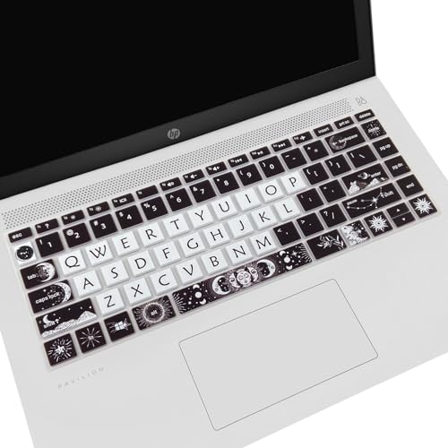 Cute Silicone Keyboard Cover for HP Pavilion x360 14 14-BA/BF/BW/CD/CF/DQ/DK/DH/DS/DF/FQ Series, 14-dk1013dx/dk1003dx/dk0002dx 14-dq1043cl 14-fq0013dx, Sun and Moon - color: Sun and Moon