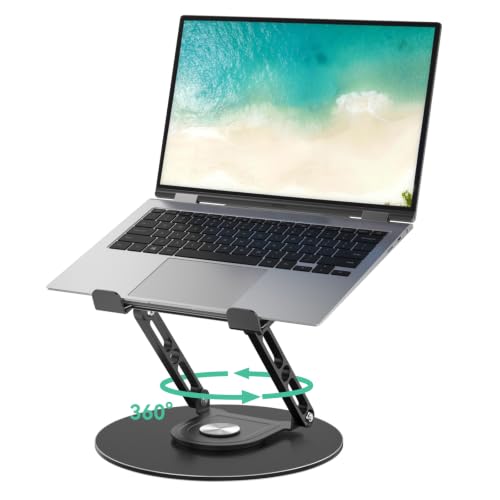 Laptop Stand for Desk Adjustable Computer Stand with 360 Rotating Base Ergonomic Laptop Riser Mount for Desk Foldable Protable Computer Desk Fits with MacBook Pro Air, Round Black - color: Round, Black