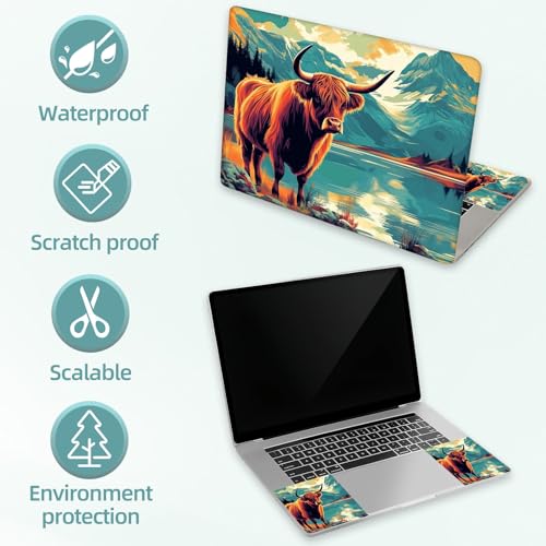Universal Laptop Skin Decal, 3-Piece Vinyl Protector for 12 13 14 15.6" Notebook, Waterproof Anti-Scratch, Easy Trim & Bubble-Free Finish, Scottish Highland Cow - color: Scottish Highland Cow