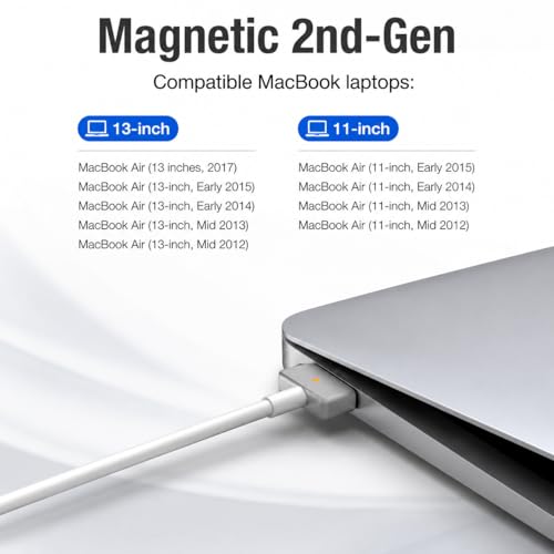 Compatible with Mac Book Air Charger, 45W Power Adapter T-tip Mag 2 Connector Laptop Charger for Mac Book Air 11-13 inch(2012-2017) - size: 45W-T