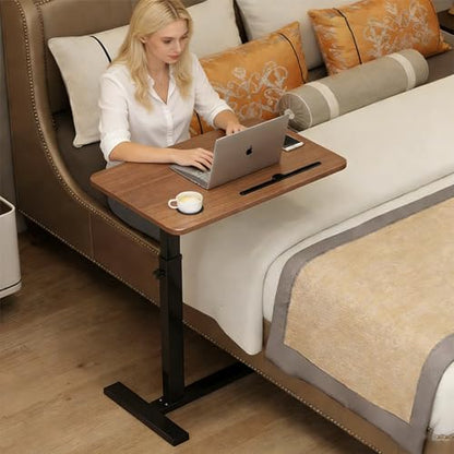 BeGyoku Overbed Table,Over The Bed Table with Hidden Wheels&Cup Holder,Adjustable Bedside Table and Rolling Table Tray&Laptop Cart,Hospital Table Over Bed for Home Use (Walnut) - color: Walnut