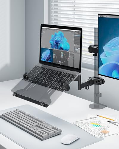 monTEK 2-in-1 Universal Laptop Pole Mount Tray for 10”- 15.6” Notebook or 17”-32” Monitor, Full Motion Laptop Mount with Removable 75/100mm VESA Plate, Fits 1.1”-2.4” Pole Diameter, Black - size: for Laptop