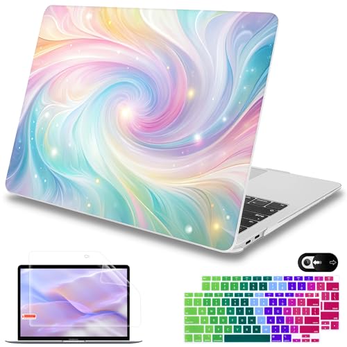 Mektron Case for MacBook Air 13 inch M1 A2337 A2179 A1932,Hard Cover 2018-2021 Air 13-inch with Touch ID, Exclusively Designed Protective Shell with Keyboard Skin+Screen Protector, Colors Swirls - color: Colors Swirls
