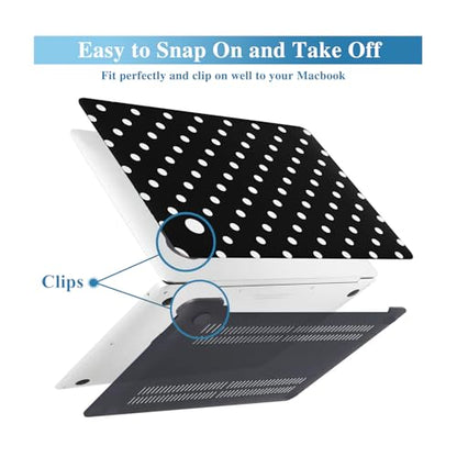 Polka Dot Case for MacBook Air 13 inch 2026 M5 2022-2025 M4/M3/M2 A3449 A3240 A3113 A2681, Texture PU Leather Sleek Aesthetic Protective Hardshell with Logo Cutout & Keyboard Cover, Black - color: 02 Black Polka Dot