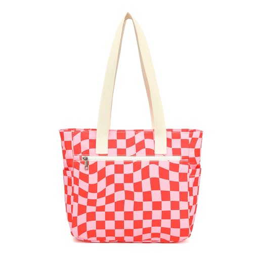 Women Tote Bag With Muti-Pockets,Lightweight Shoulder Bag,Large Capacity Handbag for Travel, Work, Gym - color: Grid