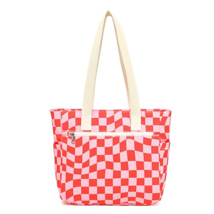 Women Tote Bag With Muti-Pockets,Lightweight Shoulder Bag,Large Capacity Handbag for Travel, Work, Gym - color: Grid