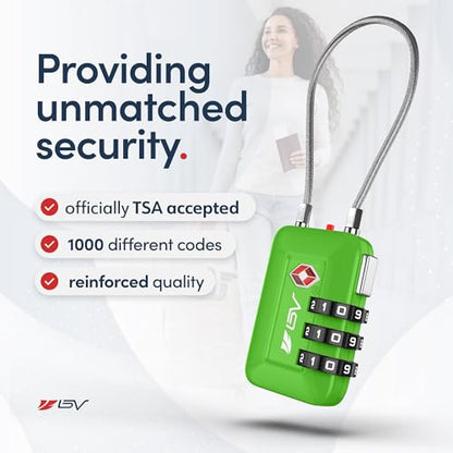 TSA Accepted Luggage Travel Lock, Set-Your-Own Combination Lock for School Gym Locker, Luggage Suitcase Baggage Locks, Filing Cabinets, Toolbox, Case(Green, 4 Pack) - color: Green 4-Pack