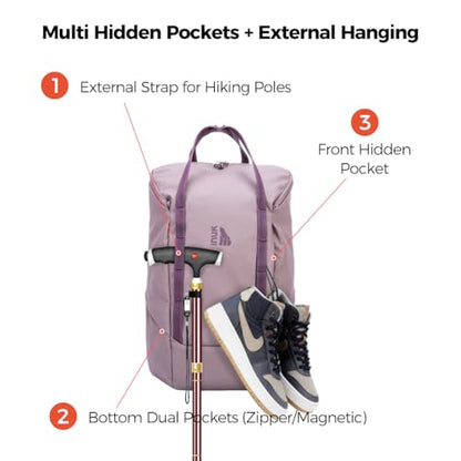 INUK Travel Laptop Backpack, 25L Recycled Waterproof Light Daypack | Dual laptop pockets, soft light foam straps, recycled wear-resistant fabric, water repellent coating, Purple - color: Misty Purple