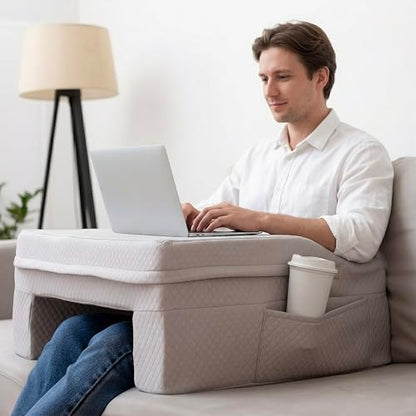 Laptop Pillow for Bed & Couch – 24" Lap Desk with High Density Foam, 16" Leg Spacing, Arm Rests, Side Pockets, 2 Washable Covers | Gaming, Reading, Steam Deck, Switch
