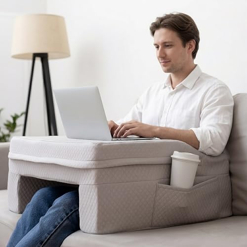 Laptop Pillow for Bed & Couch – 24" Lap Desk with High Density Foam, 16" Leg Spacing, Arm Rests, Side Pockets, 2 Washable Covers | Gaming, Reading, Steam Deck, Switch