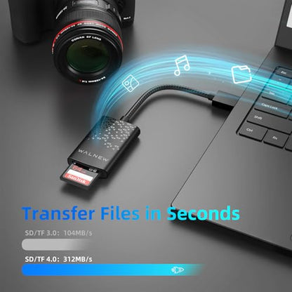 SD Card Reader with UHS-II, WALNEW SD 4.0 USB 3.0 Memory Card Reader for Mac OS, Windows, Android on PC, Laptop, and Camera, SD Card Adapter Supports SD/Micro SD/SDXC/SDHC/RS-MMC/UHS-I/UHS-II Cards