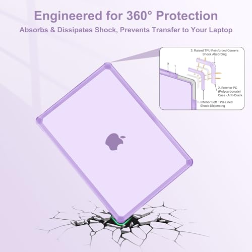 MOSISO Compatible with MacBook Air 13 inch Case M5 2026 M4 M3 M2 2025-2022 | A3449 A3240 A3113 A2681, 3 in 1 Kit Crack-Resistant Heavy Duty Protective Hard Shell Case Cover with TPU Bumper, Purple - color: Purple
