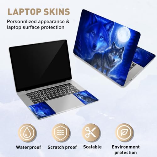 PLIGREAT Laptop Skin Sticker Decal, 12" 13" 13.3" 14" 15" Laptop Decal Cover Universal PVC Skin Stickers Cover Art Decal Reusable Notebook Protector, Cool Wolf