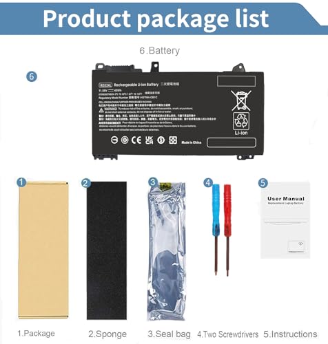 RE03XL L32656-005 Laptop Battery for HP ProBook 430 440 445 450 G6 G7 455 455R 445R G6, ZHAN 66 Pro 14 G2 G3, Pro 15 G2 HSTNN-OB1C HSTNN-UB7R HSTNN-DB9A L32656-002 L32407-AC1 L32407-2B1 L32407-541 - size: 7.25 x 4 x 0.25 inches RE03XL BATTERY