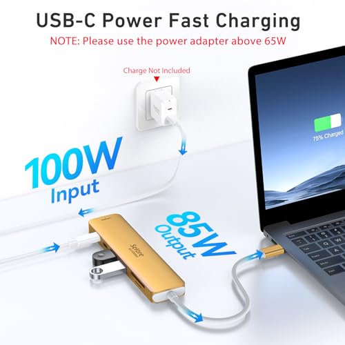 USB C Hub HDMI Adapter for MacBook Pro/Air, 7 in 1 USBC Dongle with HDMI, microSD/SD Card Reader, USB C Data Port,100W PD, and 2 USB 3.0 Compatible for MacBook Pro/Air, Dell XPS, Lenovo Thinkpad. - color: Gold