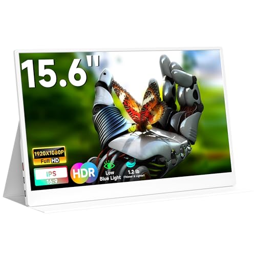 QAF Portable Monitor for Laptop, 15.6 Inch FHD 1080P USB-C HDMI 100% sRGB HDR IPS Display, Ultra-Thin Travel Second Screen Compatible with Laptop Mac PC Phone PS5 Xbox Switch, Built-in Speakers, White - style: 15.6-Inch Pure White