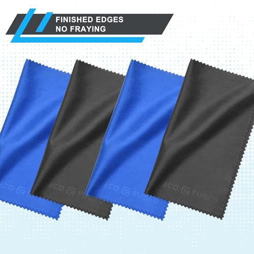 Eco-Fused Large Microfiber Cleaning Cloths - 4 Pack - 18 x 18 inch - Perfect for Wide Screen TVs, Large Computer Monitors- Also for Cleaning Glasses, Camera Lenses, Laptops and LCD Screens- Blue/Black - color: 4 Pack - 18 X 18 Inch