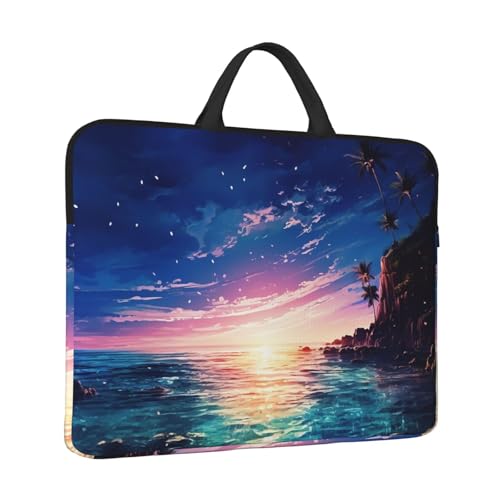 14 inch Laptop Sleeve with Handle Shockproof Laptop Bag Waterproof Computer Cover Bag Night Ocean Briefcase