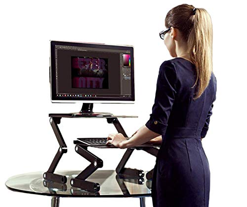 WorkEZ Adjustable Standing Desk Converter w/2 Fans & 3 USB Ports, Sit to Stand Desk Riser Monitor Standing Computer Desk, Height & Angle Negative Tilt - color: Black