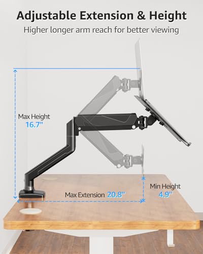 MOUNTUP Laptop Stand for Desk, Adjustable Aluminum Laptops Arm Mount for 14-17 Inch Notebook & 32" Monitor, Laptops Arm for Desk Support for 2.2-19.8lbs, 2-in-1 Laptop Desk Mount with Clamp/Grommet