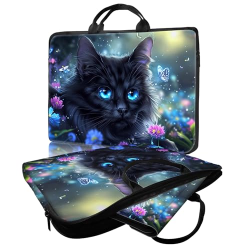 Laptop Bag,14 15 15.6 inch Laptop Case Sleeve,Computer Sleeve with Handle for Women Men,Carrying Case for MacBook,Dell,Lenovo,Notebook Computer,Black Cat Flower - color: Black Cat Flower