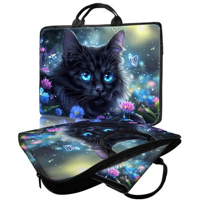 Laptop Bag,14 15 15.6 inch Laptop Case Sleeve,Computer Sleeve with Handle for Women Men,Carrying Case for MacBook,Dell,Lenovo,Notebook Computer,Black Cat Flower - color: Black Cat Flower