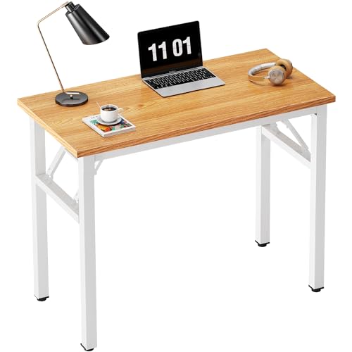 Need Folding Computer Desk - 31.5 Inch Foldable Office Writing Work Study Kids Student Teacher Home Bedroom Table for Small Space, Teak White | No-Assembly, Sturdy Foldable Desk for Home Office, Bedroom, Dorm Room, Student Study, Collapsible, Compact, Eas