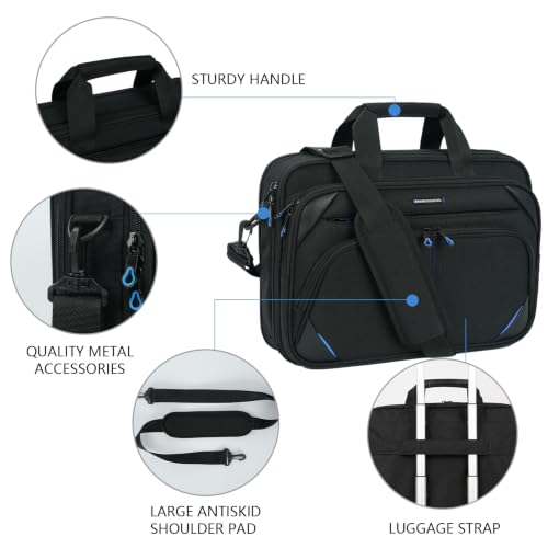KROSER Laptop Bag 15.6 Inch Briefcase Messenger Bag Water Repellent Computer Case Shoulder Bag Durable Tablet Sleeve for Business/College/Women/Men - Black/Blue - color: Black/Blue, size: 15.6 INCH
