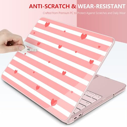 for MacBook Neo 13 Inch Case 2026 Release Model A3404, Pink Aesthetic Ultra-Slim Hard Shell with Keyboard Cover, 6-in-1 Laptop Accessories Bundle for Women Girls, Sweet Stripes - color: Sweet Stripes